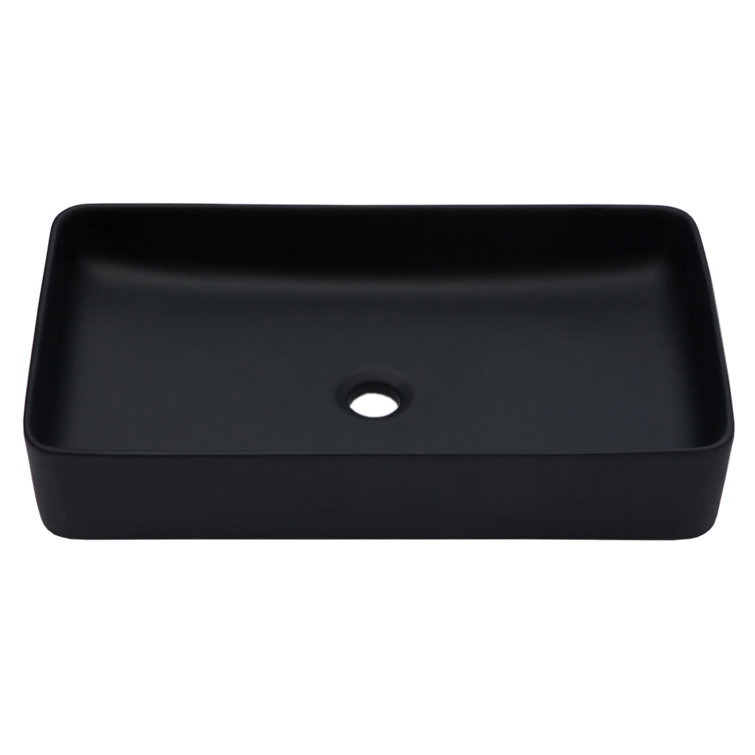 Black Ceramic Rectangular Bathroom Vessel Sink 24" x 13.5"