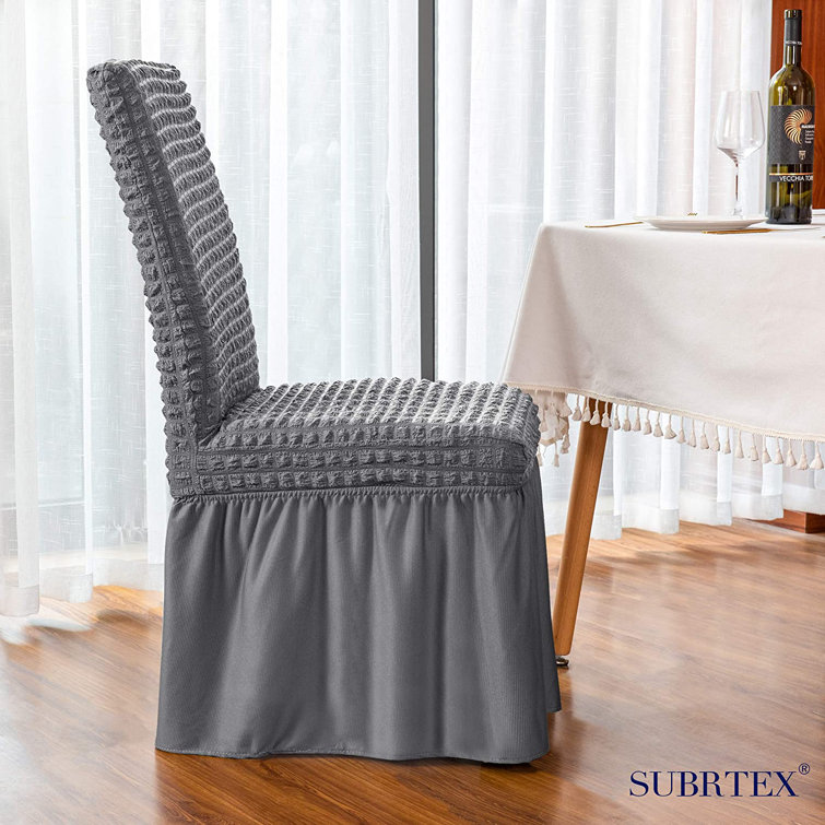 Gray Stretchable Dining Chair Slipcover with Ruffle Skirt