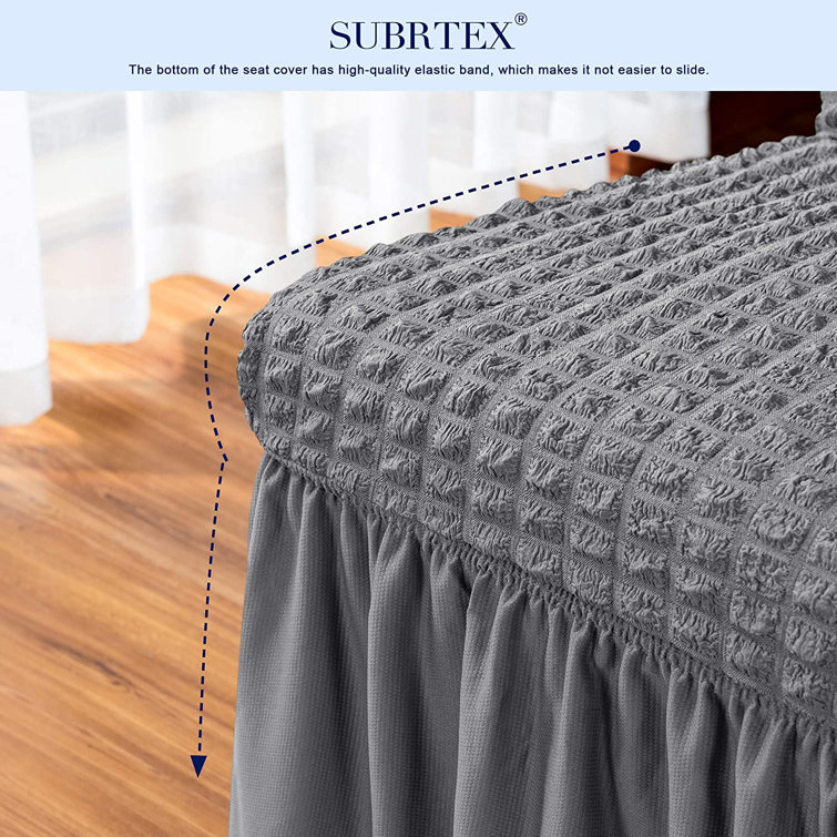 Gray Stretchable Dining Chair Slipcover with Ruffle Skirt
