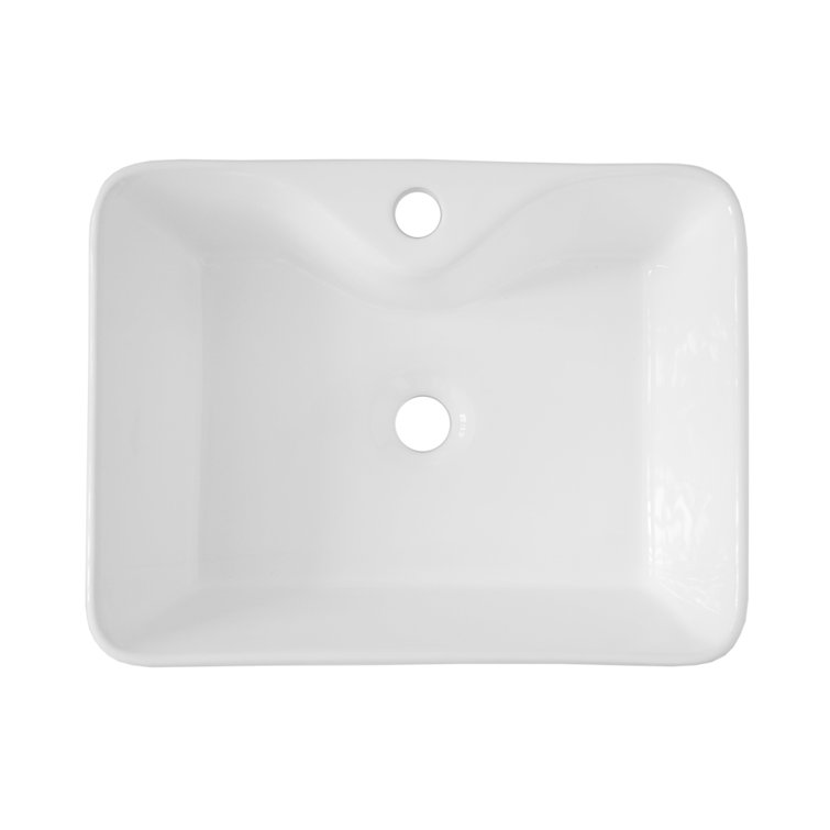 19" White Ceramic Rectangular Vessel Bathroom Sink