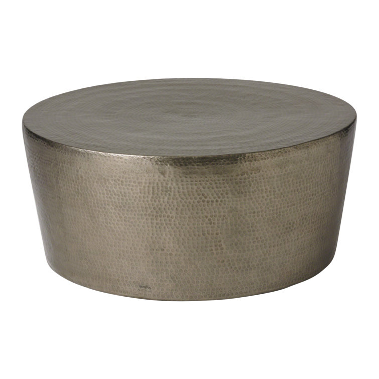 Izmir 15'' Nickel Finish Round Hammered Metal Cocktail Table