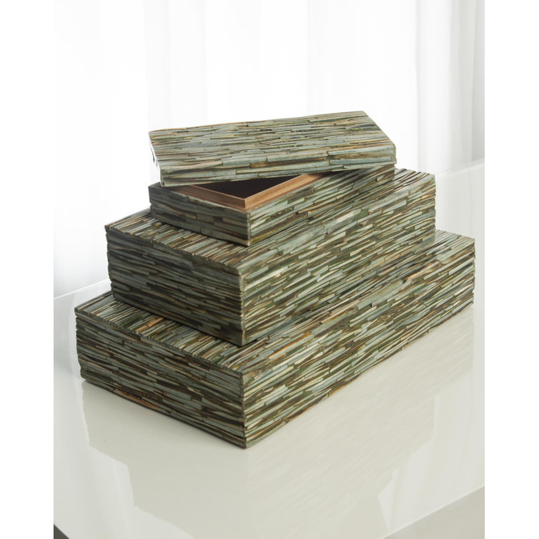 Handmade Forest Green Bone China & Wood Storage Box - 15"x9"