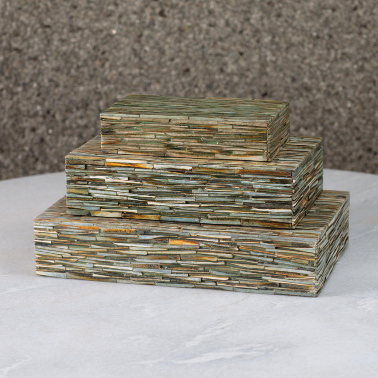 Handmade Forest Green Bone China & Wood Storage Box - 15"x9"