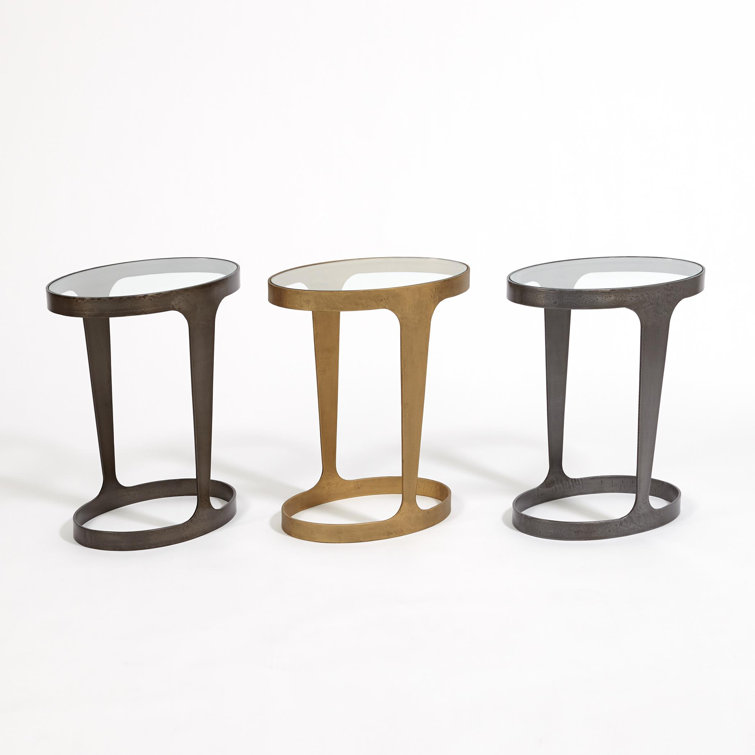 Oslo Round Antique Gold Metal Accent Table with Glass Top