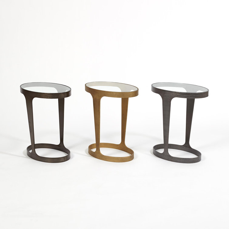 Oslo Round Antique Gold Metal Accent Table with Glass Top