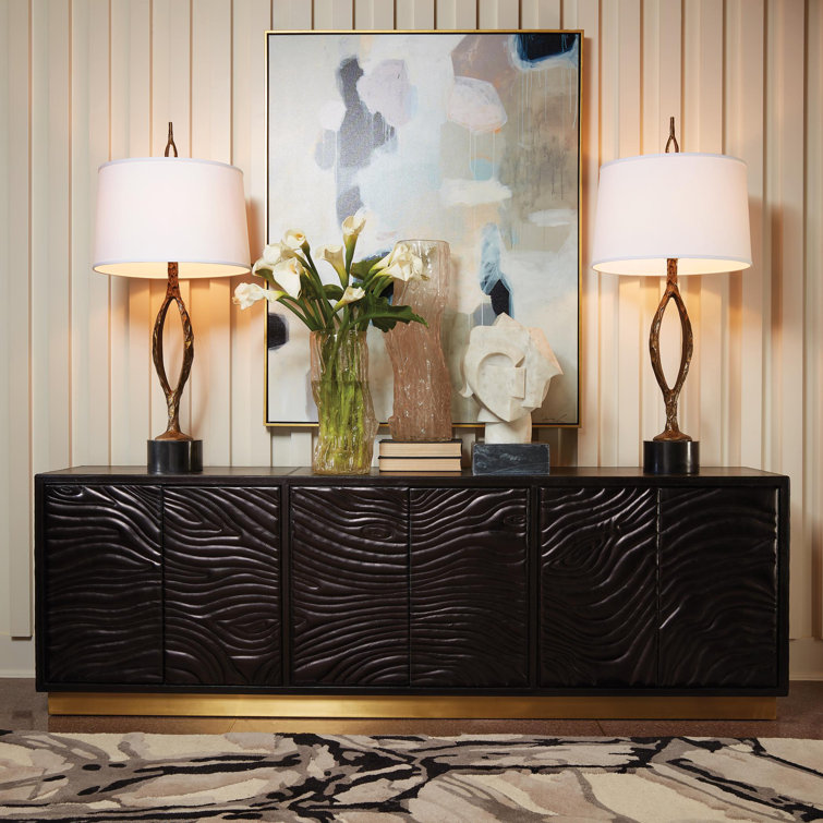 Abstract Watercolor Hand-Tufted Black Wool 8' x 10' Rug