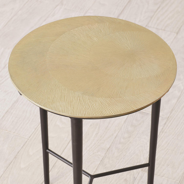 Round Brass and Black Metal Accent Table