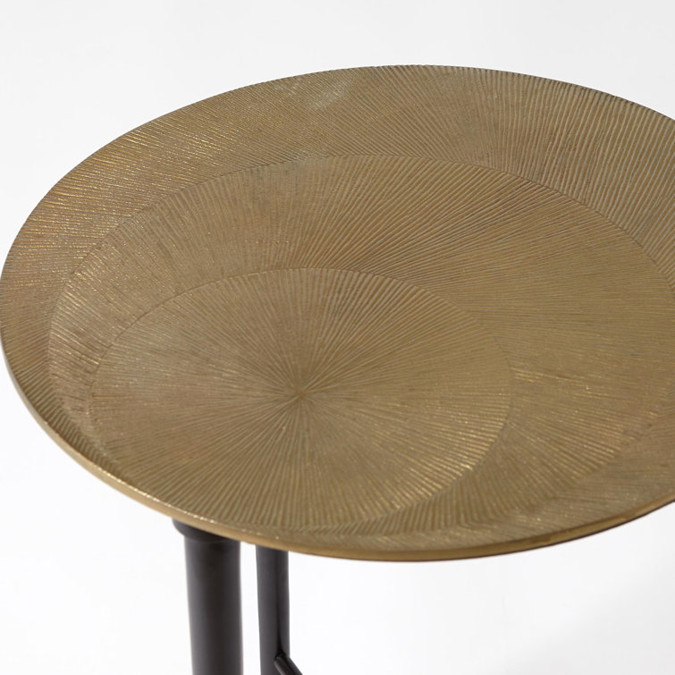 Round Brass and Black Metal Accent Table