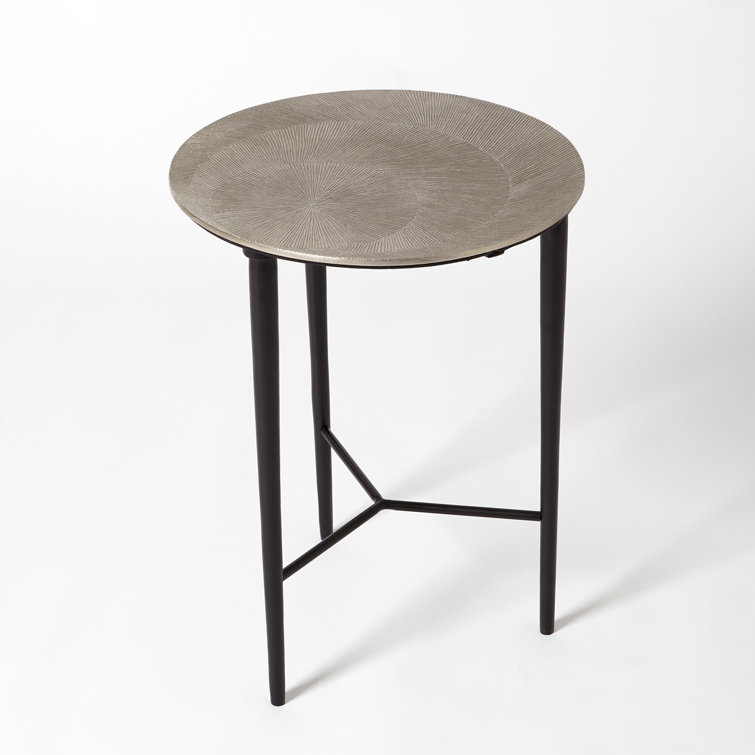Antique Nickel Round Metal Accent Table, 16" Wide