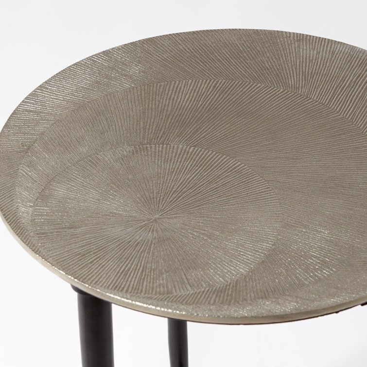 Antique Nickel Round Metal Accent Table, 16" Wide