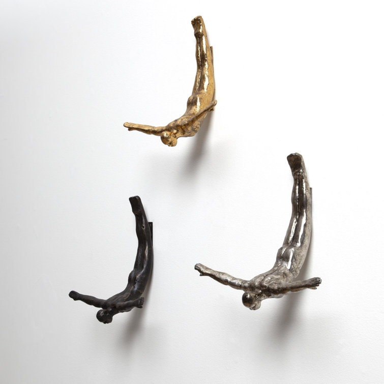 Gold Leaf Iron Wall Diver Sculpture