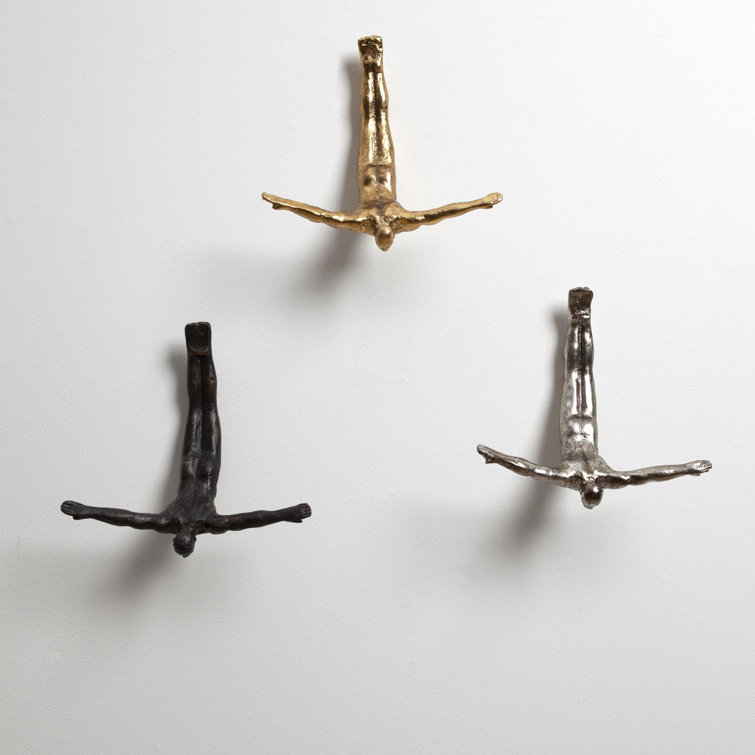 Gold Leaf Iron Wall Diver Sculpture