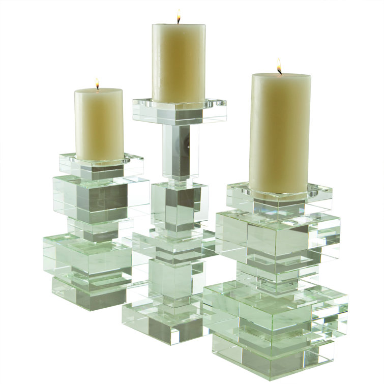 Elegant 18.25'' Polished Crystal Pillar Candle Holder