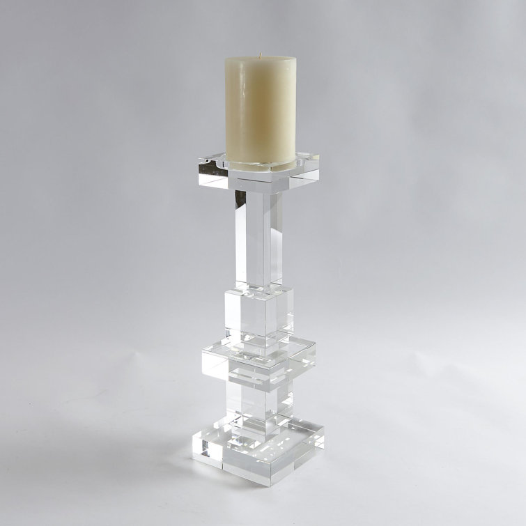 Elegant 18.25'' Polished Crystal Pillar Candle Holder