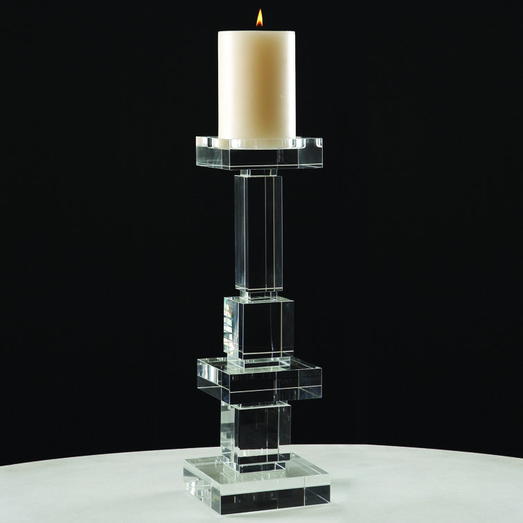 Elegant 18.25'' Polished Crystal Pillar Candle Holder