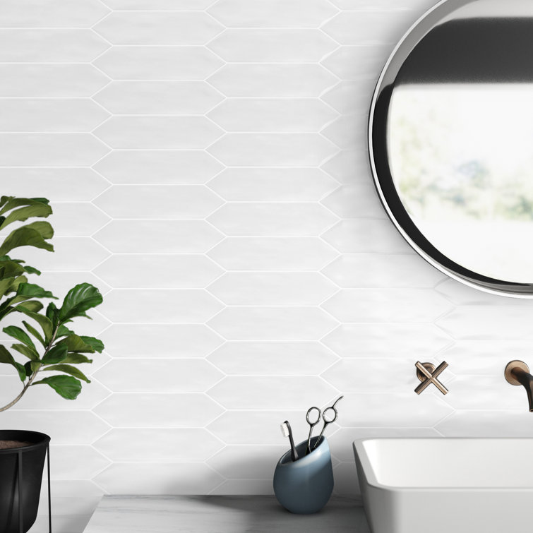 Glossy White Rectangular Ceramic Picket Tile 3" x 12"