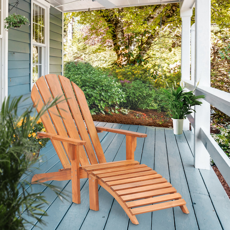 Honey-Brown Teak Adirondack Chair with Ottoman