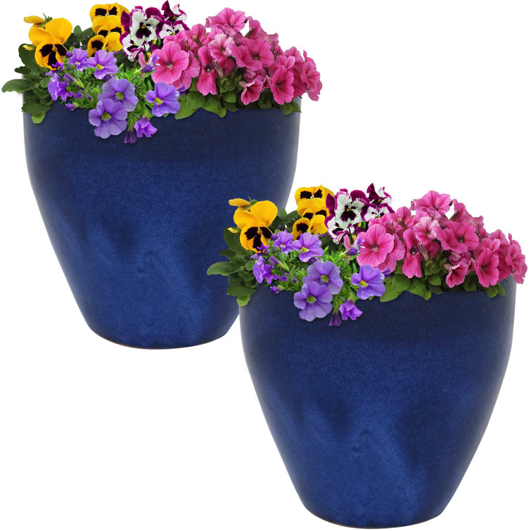 Imperial Blue Medium Ceramic Indoor/Outdoor Planter Set with Drainage Holes