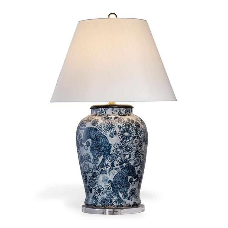 Solid Brass White and Off-White Table Lamp with Polyester Shade