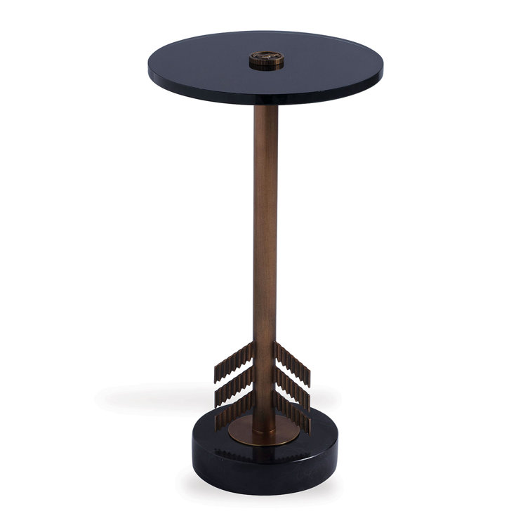 Franco Round Black Glass Top Metal End Table