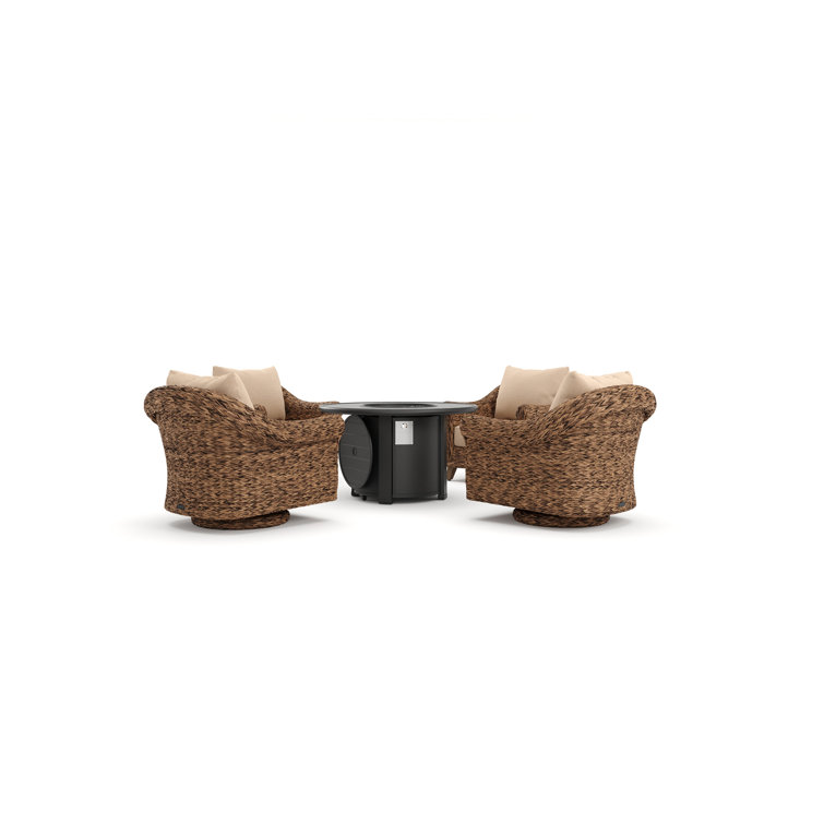 Heritage Brown Wicker 5 Piece Outdoor Seating Group with Fire Pit