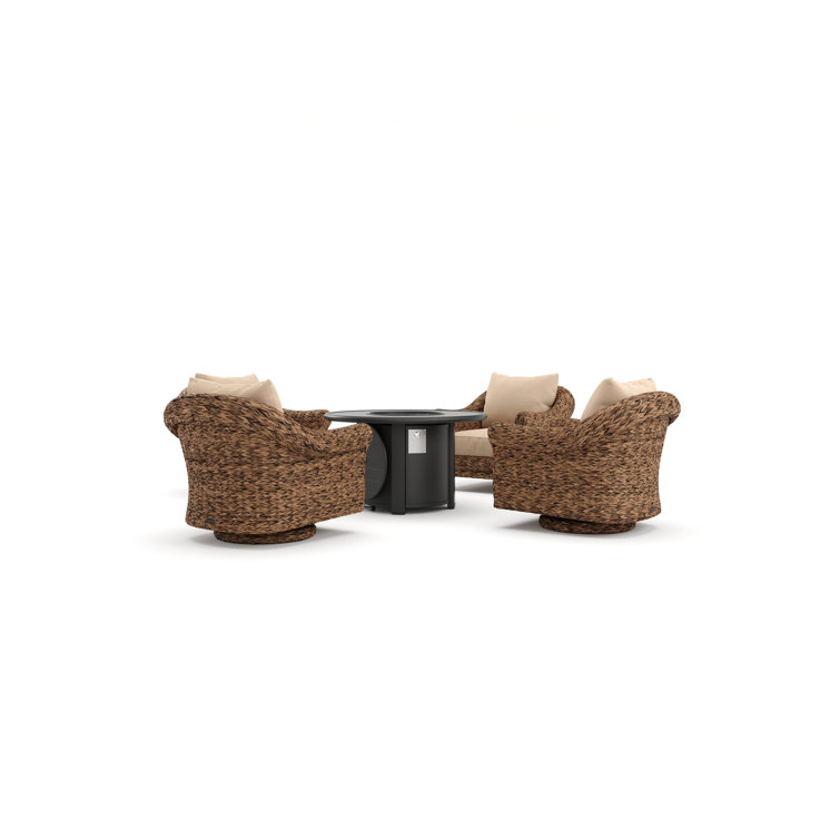 Heritage Brown Wicker 5 Piece Outdoor Seating Group with Fire Pit