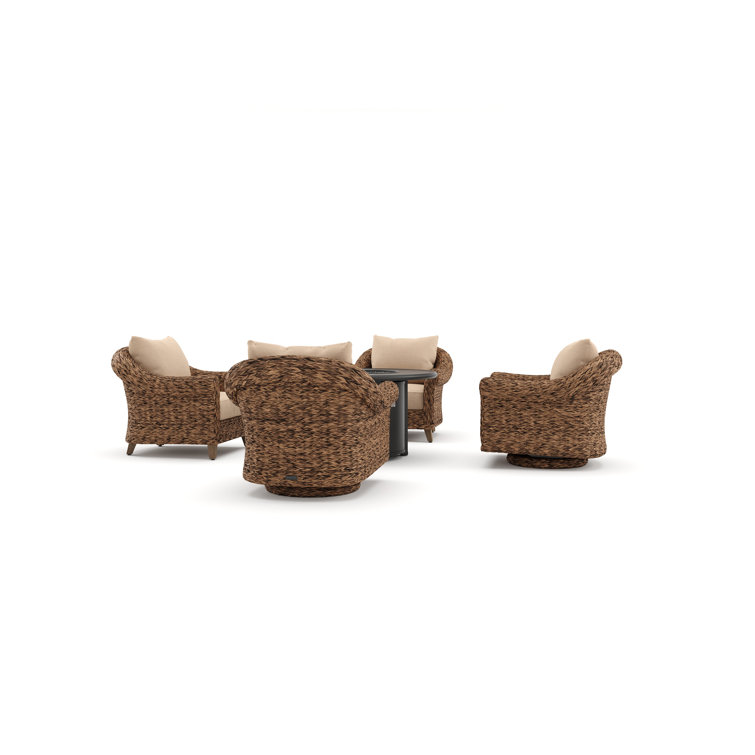 Heritage Brown Wicker 5 Piece Outdoor Seating Group with Fire Pit