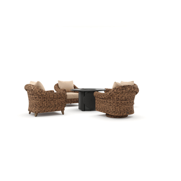 Heritage Brown Wicker 5 Piece Outdoor Seating Group with Fire Pit