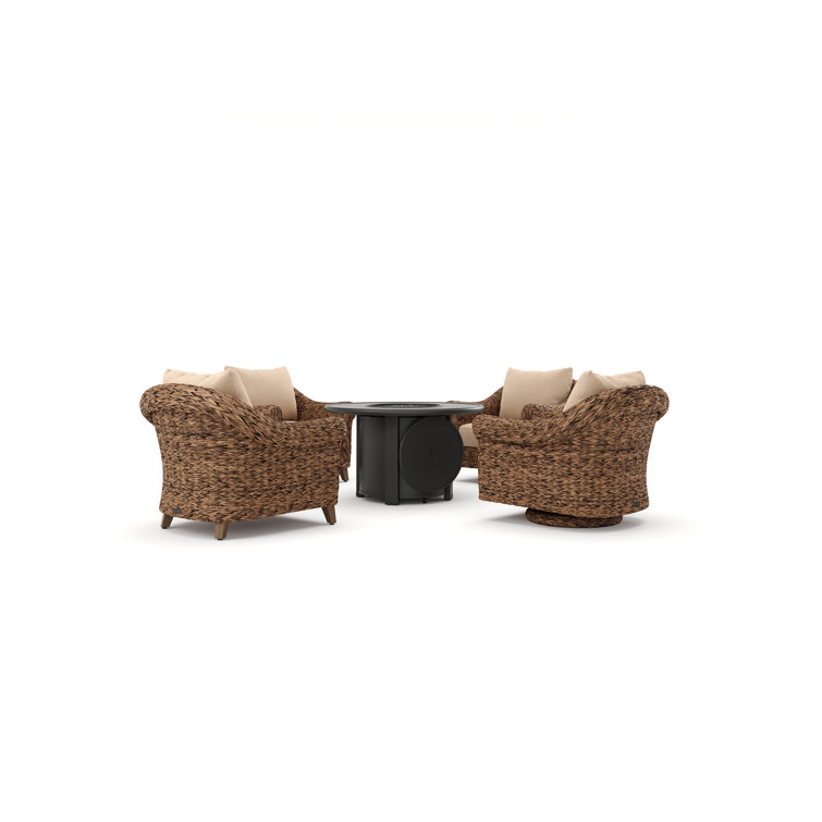 Heritage Brown Wicker 5 Piece Outdoor Seating Group with Fire Pit