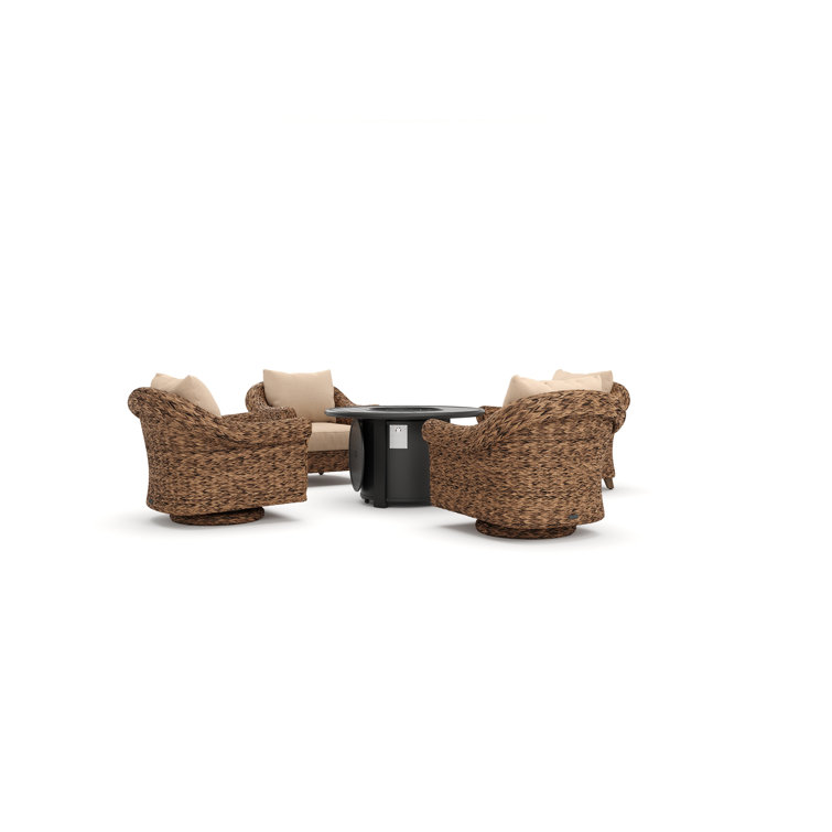 Heritage Brown Wicker 5 Piece Outdoor Seating Group with Fire Pit