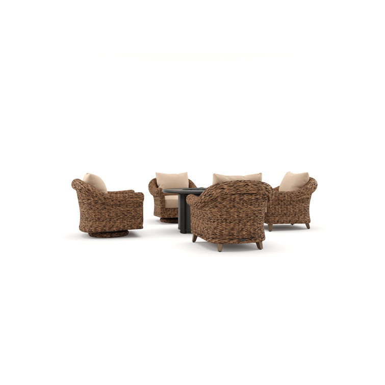 Heritage Brown Wicker 5 Piece Outdoor Seating Group with Fire Pit