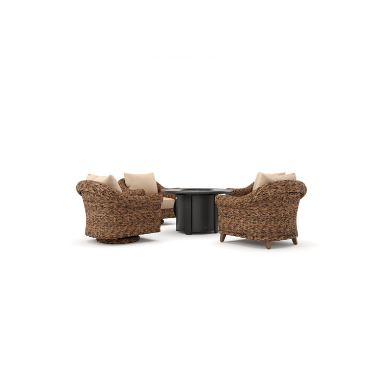 Heritage Brown Wicker 5 Piece Outdoor Seating Group with Fire Pit