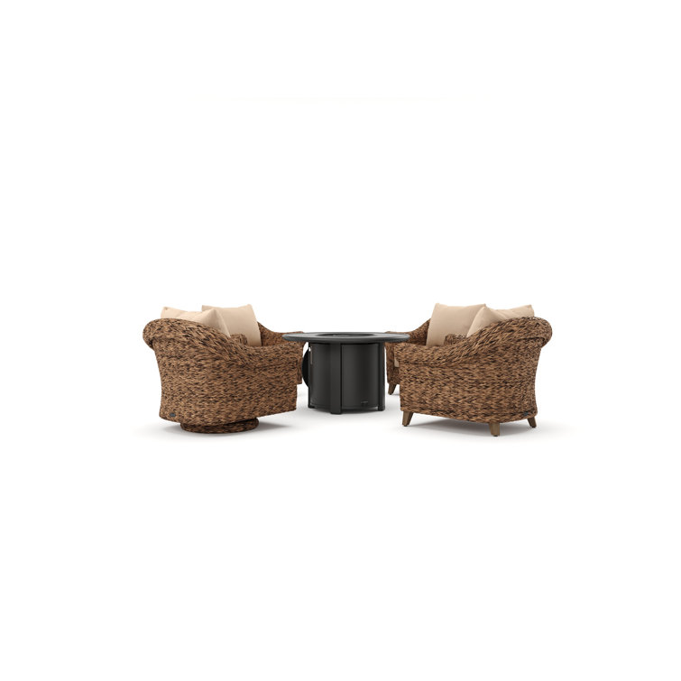 Heritage Brown Wicker 5 Piece Outdoor Seating Group with Fire Pit