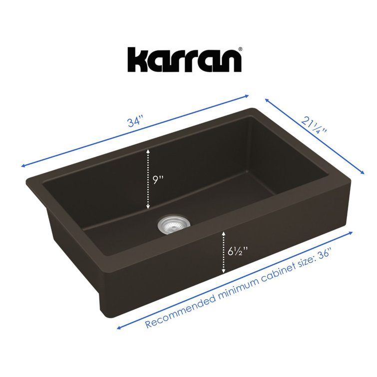 Karran Brown Quartz 34'' Single Bowl Farmhouse Kitchen Sink Kit