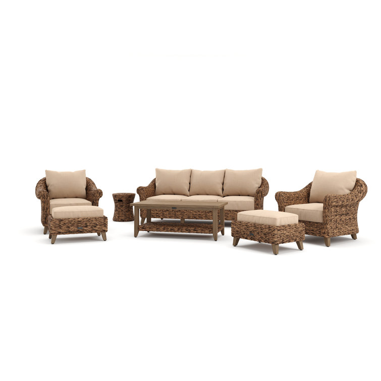 Heritage Brown 8-Piece Wicker Outdoor Sofa Set with Beige Cushions