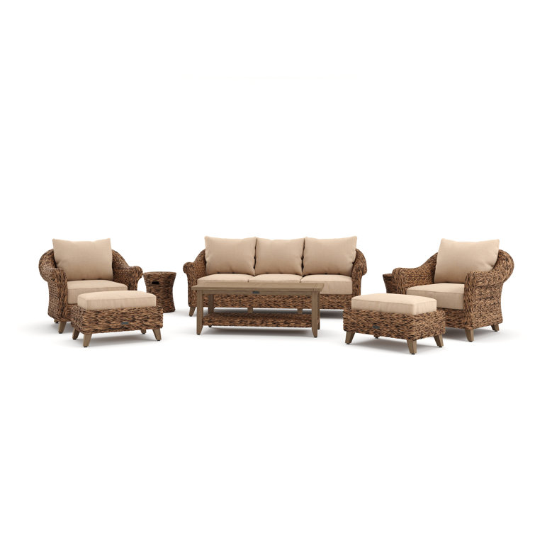 Heritage Brown 8-Piece Wicker Outdoor Sofa Set with Beige Cushions