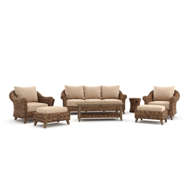 Heritage Brown 8-Piece Wicker Outdoor Sofa Set with Beige Cushions