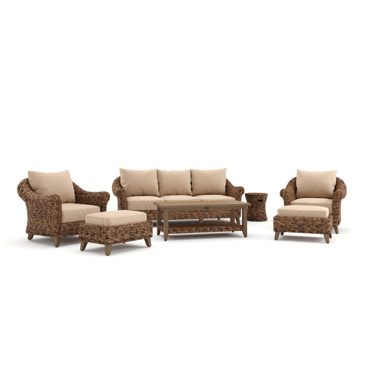 Heritage Brown 8-Piece Wicker Outdoor Sofa Set with Beige Cushions