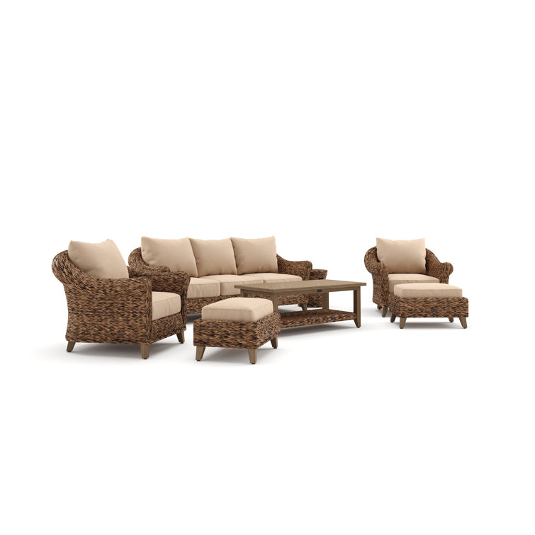 Heritage Brown 8-Piece Wicker Outdoor Sofa Set with Beige Cushions