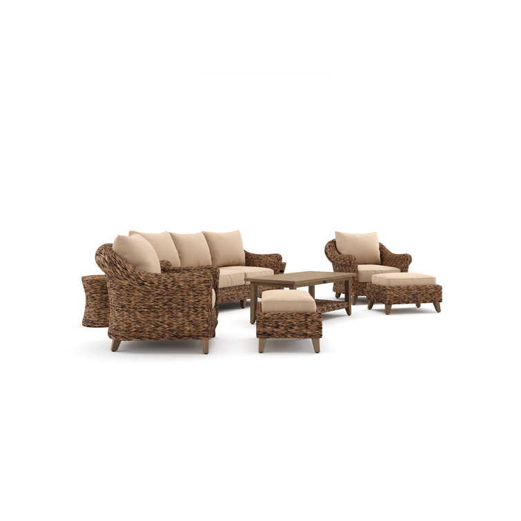 Heritage Brown 8-Piece Wicker Outdoor Sofa Set with Beige Cushions