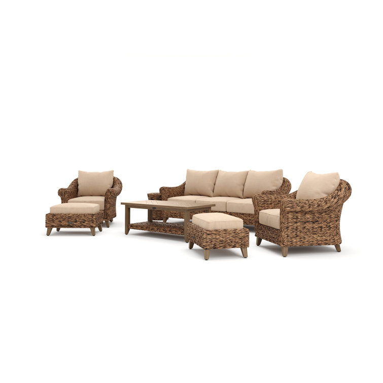 Heritage Brown 8-Piece Wicker Outdoor Sofa Set with Beige Cushions