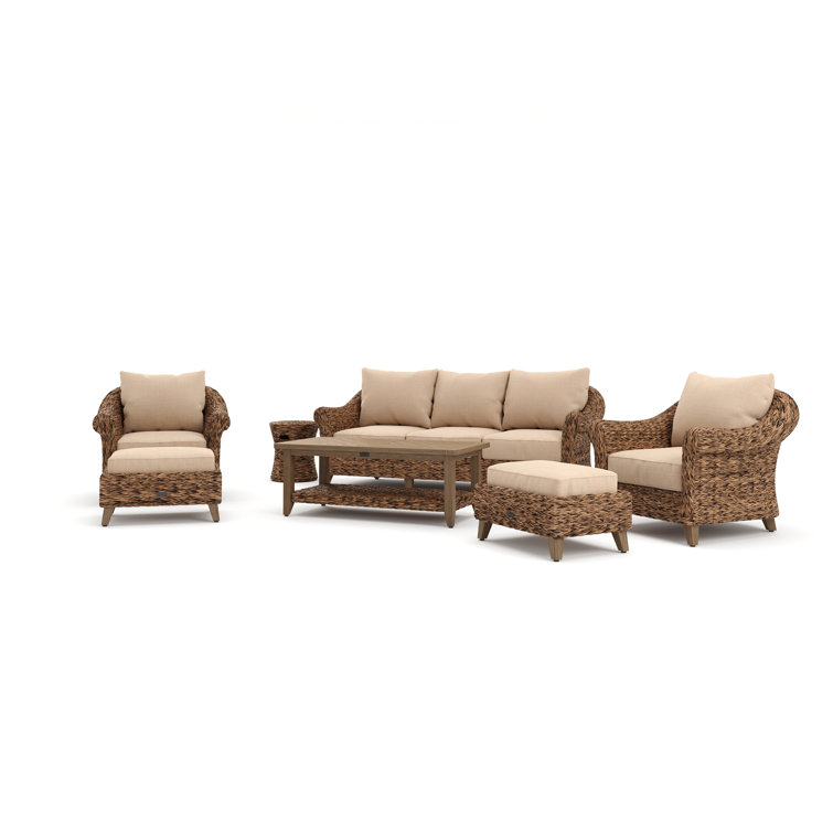 Heritage Brown 8-Piece Wicker Outdoor Sofa Set with Beige Cushions