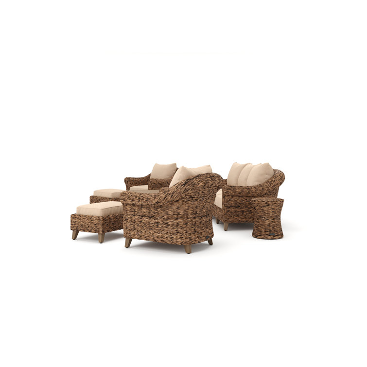 Heritage Brown 8-Piece Wicker Outdoor Sofa Set with Beige Cushions
