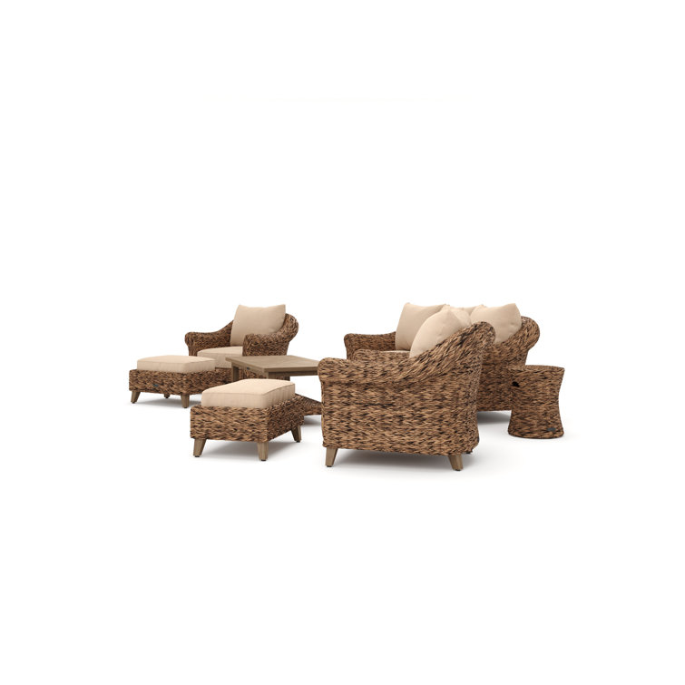 Heritage Brown 8-Piece Wicker Outdoor Sofa Set with Beige Cushions