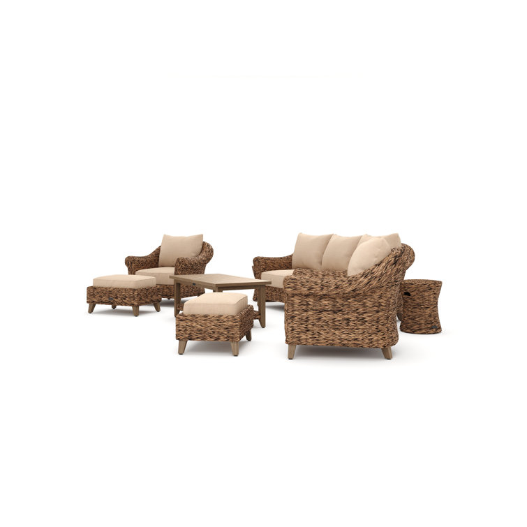 Heritage Brown 8-Piece Wicker Outdoor Sofa Set with Beige Cushions