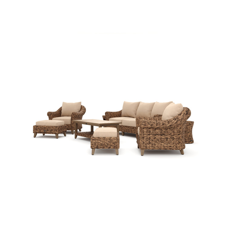 Heritage Brown 8-Piece Wicker Outdoor Sofa Set with Beige Cushions