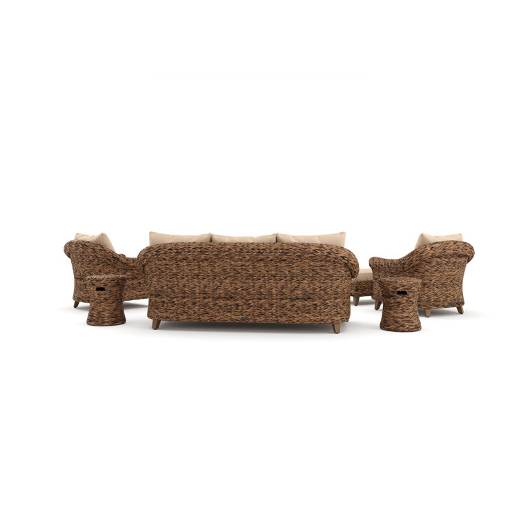 Heritage Brown 8-Piece Wicker Outdoor Sofa Set with Beige Cushions