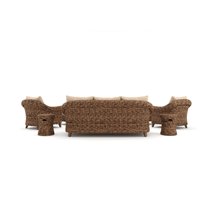 Heritage Brown 8-Piece Wicker Outdoor Sofa Set with Beige Cushions