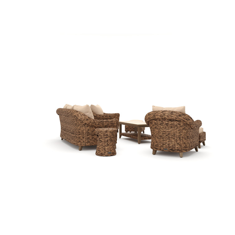 Heritage Brown 8-Piece Wicker Outdoor Sofa Set with Beige Cushions