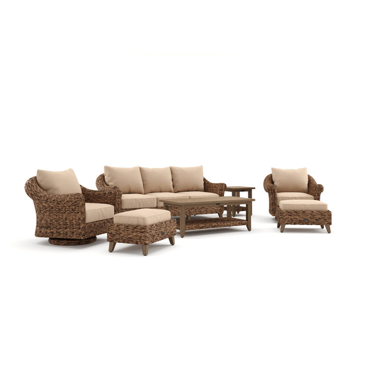 Cayman 8 Piece Beige Rattan Seating Group with Sunbrella Cushions